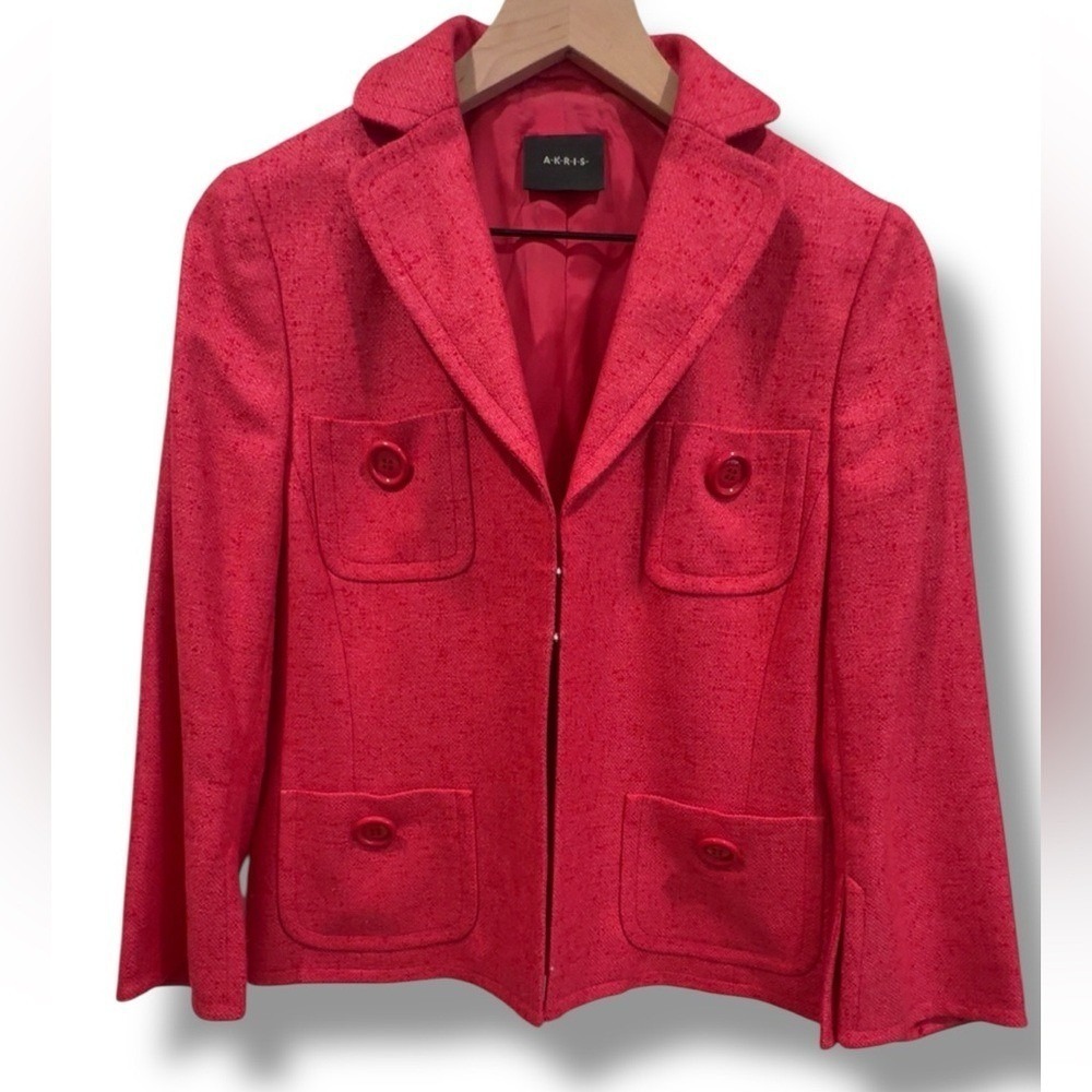 Akris Silk Cashmere Coral Pink Patch Pocket Women's Jacket Blazer Size 10